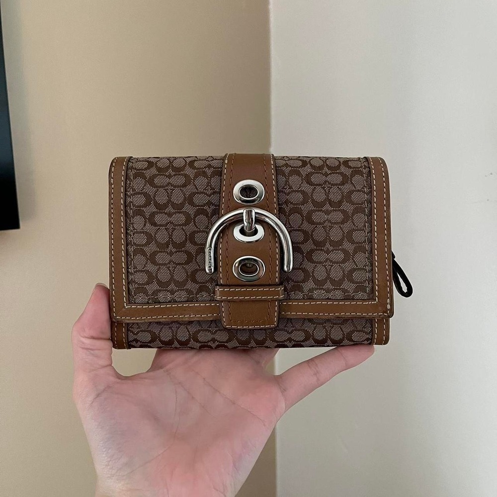 Y2K 2000s Coach SoHo Buckle Signature Cs Monogram Tri-Fold Wallet / Clutch